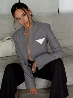 Women's Blazer Stylish Stand Collar Long Sleeves Outerwear
