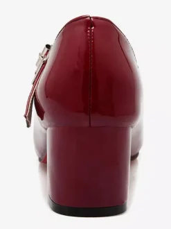 Women's Block Heel Pumps Patent Mary Jane Square Toe Low Heel Shoes in Burgundy Vintage Shoes