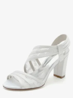 Women's Bridal Shoes Embroidered Lace Peep Toe Chunky Heel Bridal Shoes