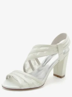 Women's Bridal Shoes Embroidered Lace Peep Toe Chunky Heel Bridal Shoes