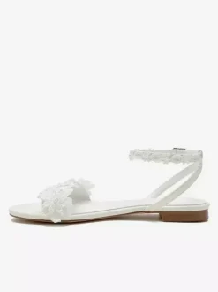 Women's Bridal Shoes Lace Open Toe Flowers Detail Ankle Strap Wedding Shoes