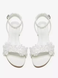 Women's Bridal Shoes Lace Open Toe Flowers Detail Ankle Strap Wedding Shoes