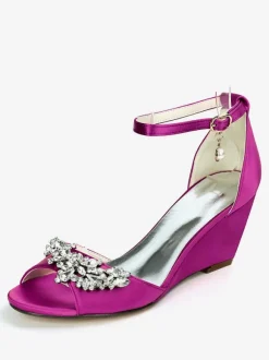 Women's Bridal Shoes Rhinestones Ankle Strap Wedge Sandals