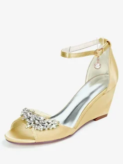 Women's Bridal Shoes Rhinestones Ankle Strap Wedge Sandals