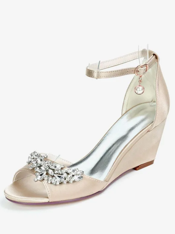 Women's Bridal Shoes Rhinestones Ankle Strap Wedge Sandals
