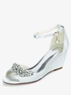 Women's Bridal Shoes Rhinestones Ankle Strap Wedge Sandals