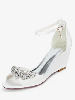 Women's Bridal Shoes Rhinestones Ankle Strap Wedge Sandals