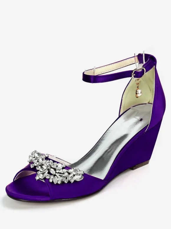Women's Bridal Shoes Rhinestones Ankle Strap Wedge Sandals