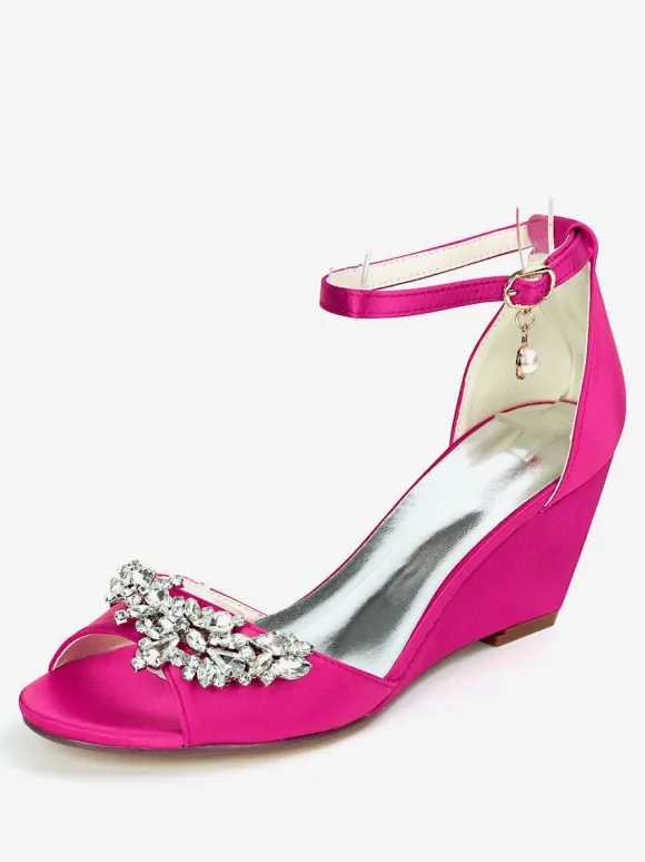 Women's Bridal Shoes Rhinestones Ankle Strap Wedge Sandals