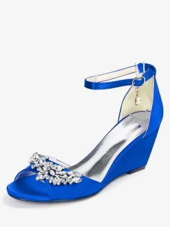Women's Bridal Shoes Rhinestones Ankle Strap Wedge Sandals