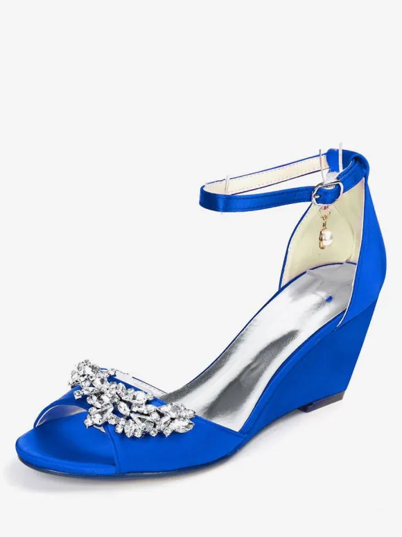 Women's Bridal Shoes Rhinestones Ankle Strap Wedge Sandals