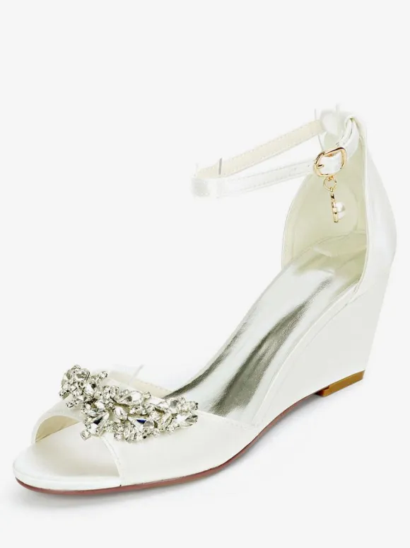 Women's Bridal Shoes Rhinestones Ankle Strap Wedge Sandals