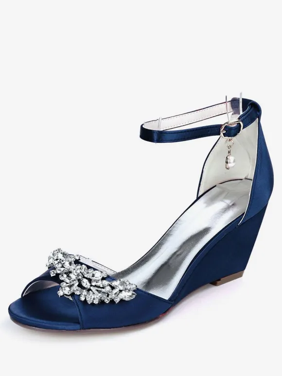 Women's Bridal Shoes Rhinestones Ankle Strap Wedge Sandals