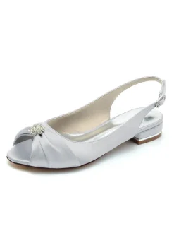 Women's Bridal Shoes Rhinestones Satin Peep Toe Flat Bridal Shoes