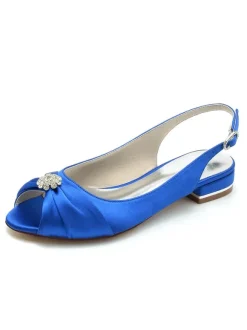 Women's Bridal Shoes Rhinestones Satin Peep Toe Flat Bridal Shoes