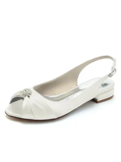 Women's Bridal Shoes Rhinestones Satin Peep Toe Flat Bridal Shoes