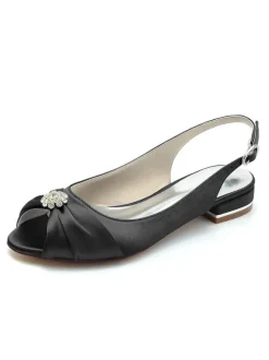 Women's Bridal Shoes Rhinestones Satin Peep Toe Flat Bridal Shoes