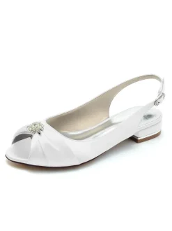 Women's Bridal Shoes Rhinestones Satin Peep Toe Flat Bridal Shoes