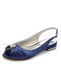 Women's Bridal Shoes Rhinestones Satin Peep Toe Flat Bridal Shoes