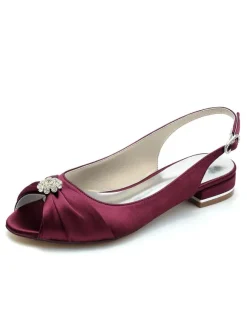 Women's Bridal Shoes Rhinestones Satin Peep Toe Flat Bridal Shoes