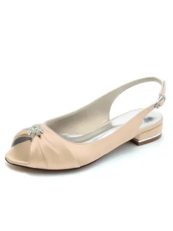 Women's Bridal Shoes Rhinestones Satin Peep Toe Flat Bridal Shoes