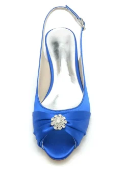 Women's Bridal Shoes Rhinestones Satin Peep Toe Flat Bridal Shoes