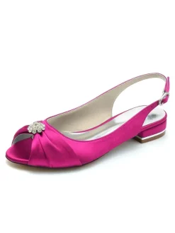 Women's Bridal Shoes Rhinestones Satin Peep Toe Flat Bridal Shoes