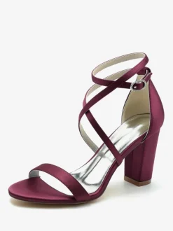 Women's Bridal Shoes Satin Champagne Open Toe Chunky Heel Bridal Shoes