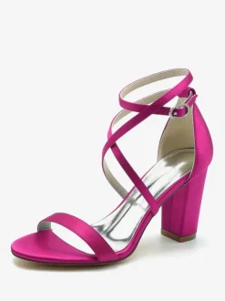 Women's Bridal Shoes Satin Champagne Open Toe Chunky Heel Bridal Shoes