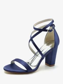 Women's Bridal Shoes Satin Champagne Open Toe Chunky Heel Bridal Shoes