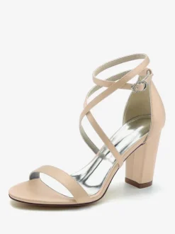Women's Bridal Shoes Satin Champagne Open Toe Chunky Heel Bridal Shoes