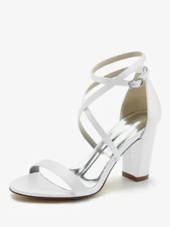 Women's Bridal Shoes Satin Champagne Open Toe Chunky Heel Bridal Shoes
