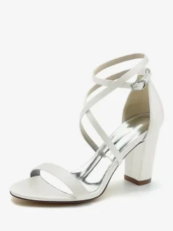 Women's Bridal Shoes Satin Champagne Open Toe Chunky Heel Bridal Shoes