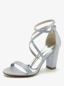 Women's Bridal Shoes Satin Champagne Open Toe Chunky Heel Bridal Shoes