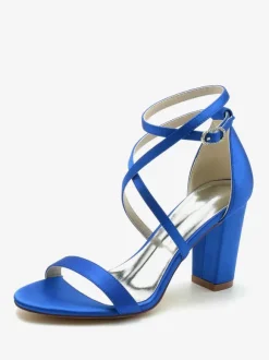 Women's Bridal Shoes Satin Champagne Open Toe Chunky Heel Bridal Shoes
