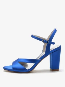 Women's Bridal Shoes Satin Deep Blue Peep Toe Chunky Heel Bridal Shoes