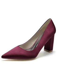Women's Bridal Shoes Satin Pointed Toe Chunky Heel Bridal Shoes