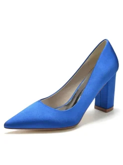 Women's Bridal Shoes Satin Pointed Toe Chunky Heel Bridal Shoes