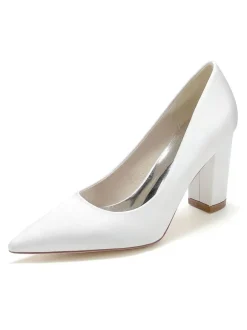 Women's Bridal Shoes Satin Pointed Toe Chunky Heel Bridal Shoes