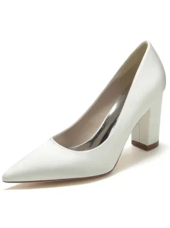 Women's Bridal Shoes Satin Pointed Toe Chunky Heel Bridal Shoes