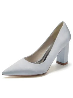Women's Bridal Shoes Satin Pointed Toe Chunky Heel Bridal Shoes