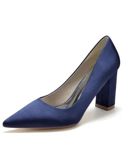 Women's Bridal Shoes Satin Pointed Toe Chunky Heel Bridal Shoes