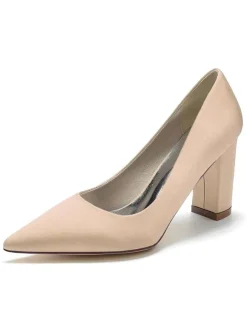 Women's Bridal Shoes Satin Pointed Toe Chunky Heel Bridal Shoes