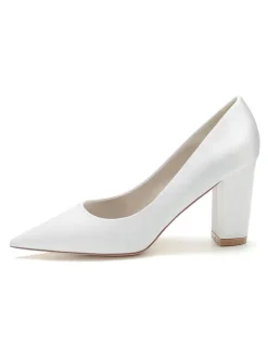 Women's Bridal Shoes Satin Pointed Toe Chunky Heel Bridal Shoes
