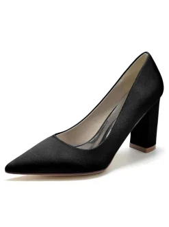 Women's Bridal Shoes Satin Pointed Toe Chunky Heel Bridal Shoes
