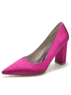 Women's Bridal Shoes Satin Pointed Toe Chunky Heel Bridal Shoes
