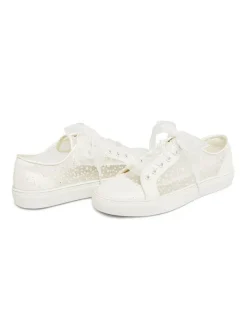 Women's Bridal Sneaker Shoes Metal Details Lace Round Toe Flat Wedding Shoes