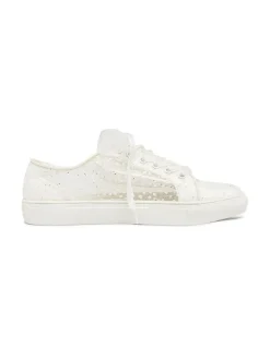 Women's Bridal Sneaker Shoes Metal Details Lace Round Toe Flat Wedding Shoes
