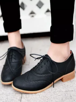 Women's Brown Lace Up Wingtip Brogues Casual Oxfords