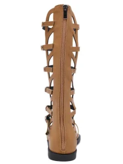 Women's Buckles Mid Caif Gladiator Sandals in Black Vegan Leather
